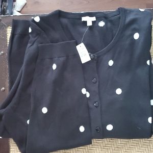 NWT Talbott 2X Black Cardigan Sweater with White Polka Dots